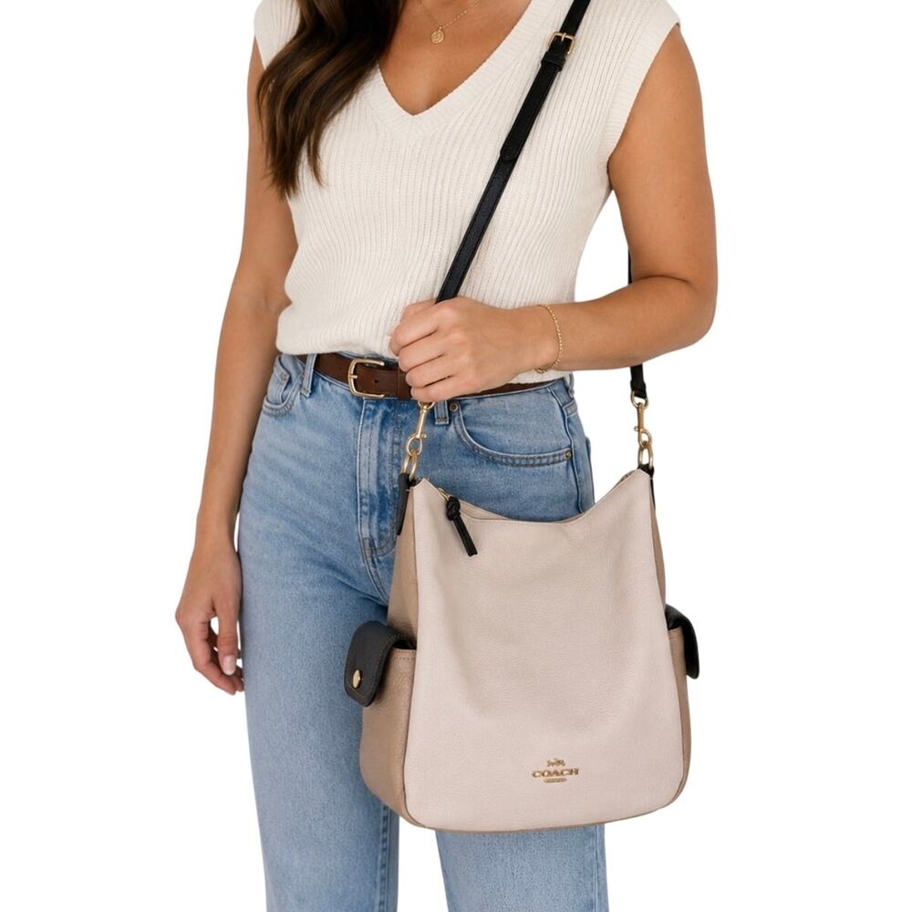 Coach Pennie 6154 Colorblock Pebbled Leather Crossbody Bag Chalk Minimalist Fall